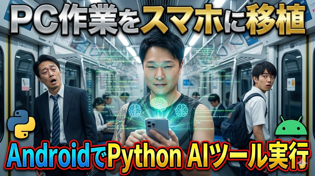 AndroidスマホでPython AIツールを実行しPC作業を移植するイメージ画像 電車内でGemini API活用