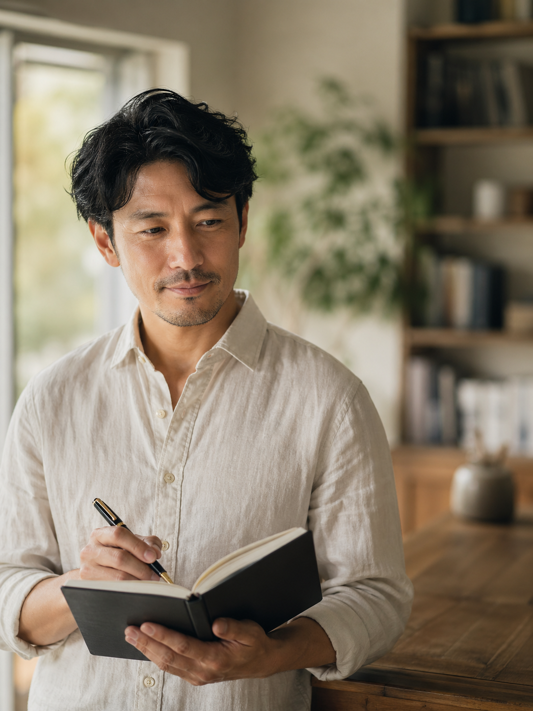 ノートを持って相談内容を整理する案内役