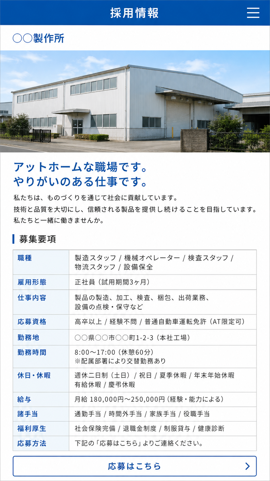 採用ページの改善前イメージ