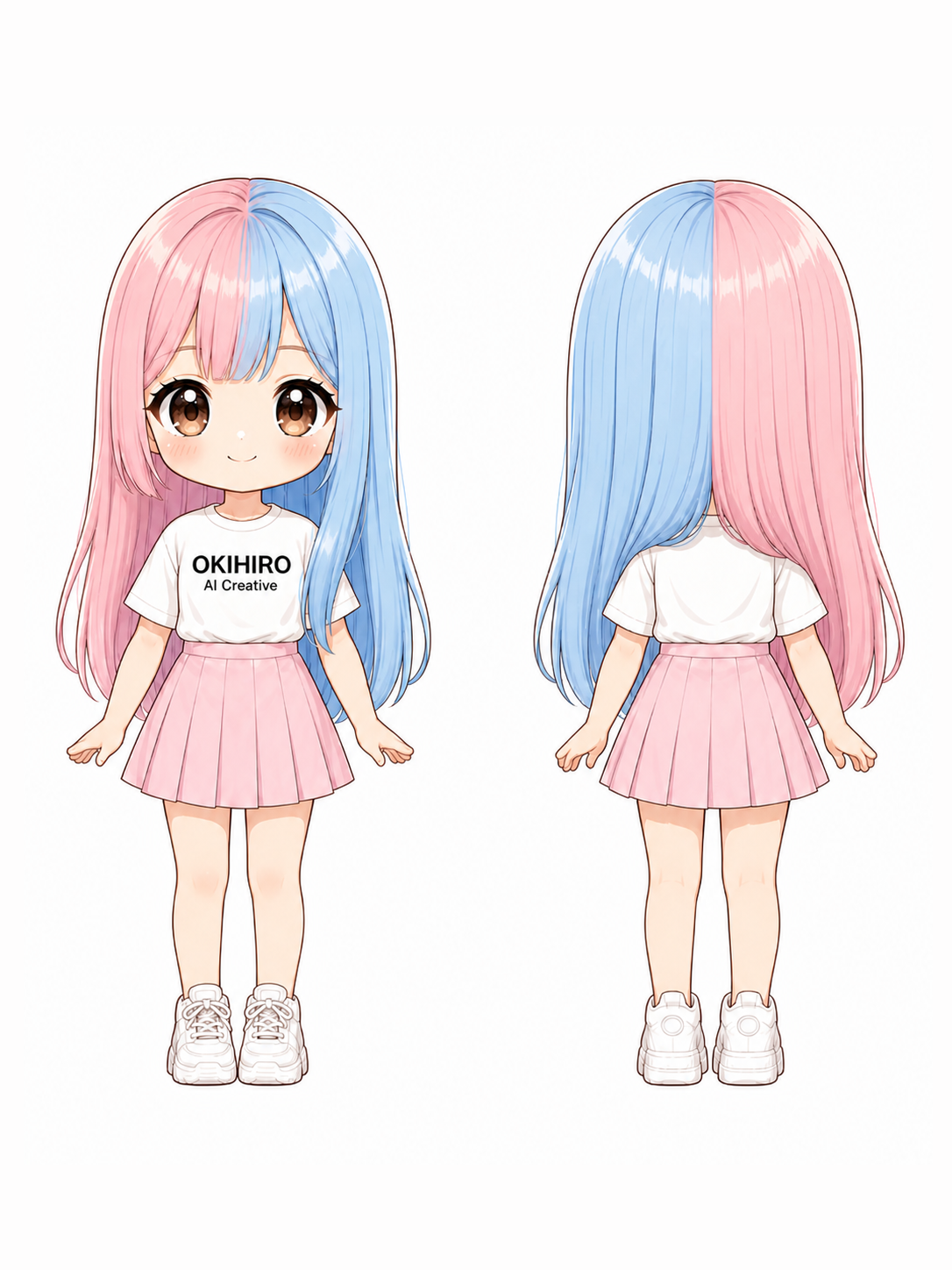 COCONAのデフォルメキャラクターリファレンスシート（正面・背面）